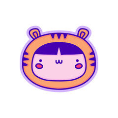 Cute kid in tiger costume, illustration for t-shirt, sticker, or apparel merchandise. With modern pop and kawaii style.