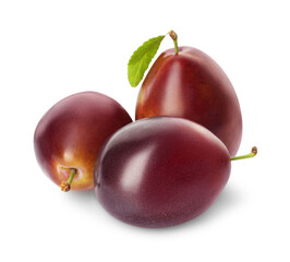 Delicious fresh ripe plums on white background