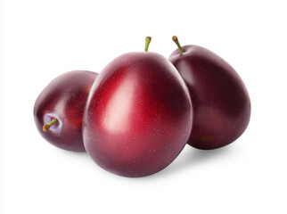 Delicious fresh ripe plums on white background