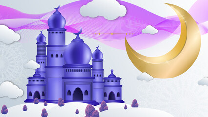 Luxury elegant ramadan background with white and gold mosque moon lantern mandala pattern decoration