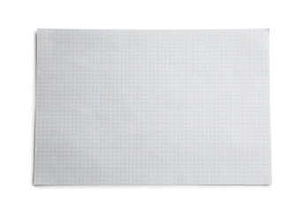 Checkered sheet of paper on white background, top view