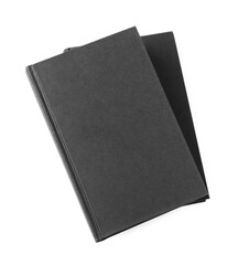 Stack of hardcover books isolated on white, top view