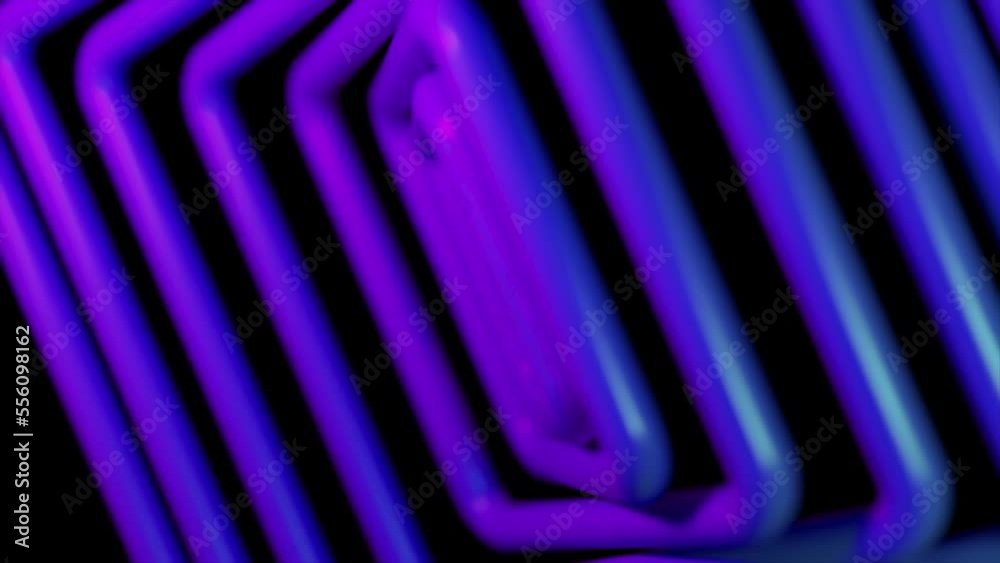 Poster smooth rotation of the background of squares shapes on a isolated black background. blue color. 3d a