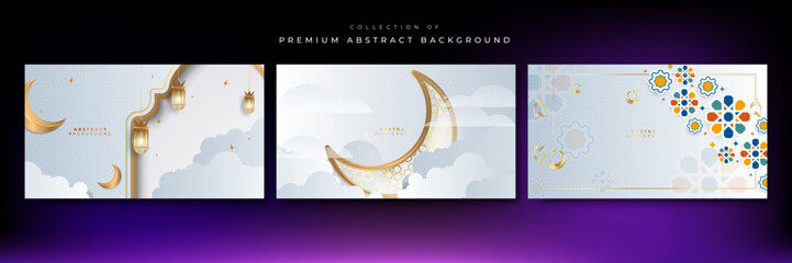 Luxury white and golden ramadan background with mosque moon lantern mandala pattern decoration