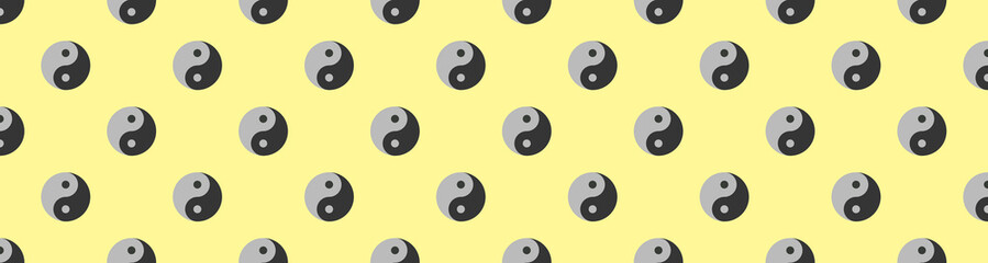 pattern. Image of Yin Yang symbol on pastel blue yellow backgrounds. Symbol of opposite. Surface overlay pattern. Horizontal image. Banner for insertion into site. 3D image. 3D rendering.