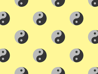 pattern. Image of Yin Yang symbol on pastel blue yellow backgrounds. Symbol of opposite. Surface overlay pattern. Horizontal image. 3D image. 3D rendering.