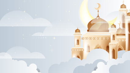 Luxury white and golden ramadan background with mosque moon lantern mandala pattern decoration