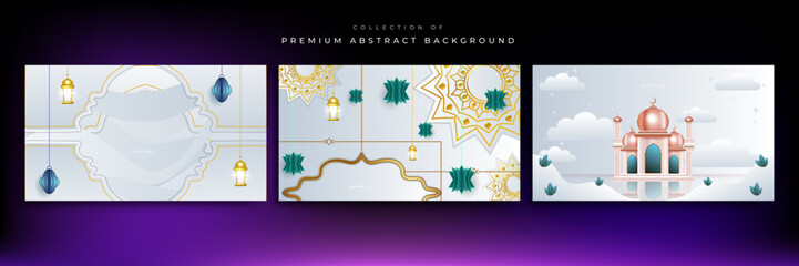 Luxury elegant ramadan background with white and gold mosque moon lantern mandala pattern decoration