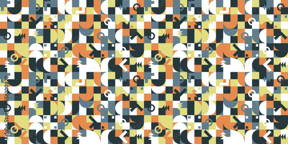 Poster abstract and geometric tiles wallpaper. colored and mosaic tiles with geometric shapes. print and st