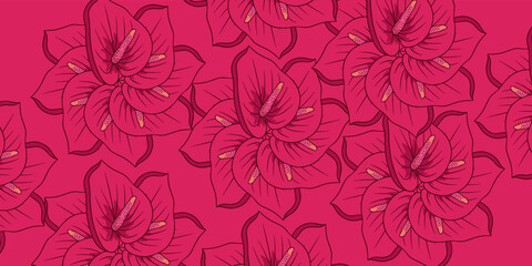 Fototapeta premium Vector seamless beautiful pattern flower and leaves flat background