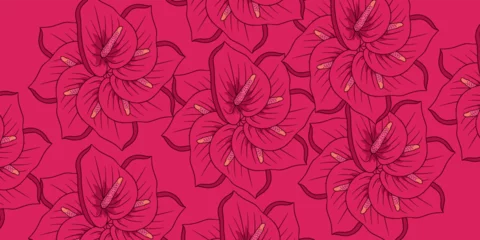 Foto op Canvas Vector seamless beautiful pattern flower and leaves flat background © designhill