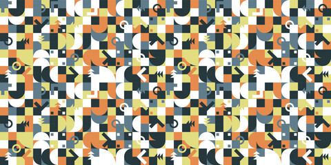 Abstract and geometric tiles wallpaper. Colored and mosaic tiles with geometric shapes. Print and stylish interior, vector illustration.
