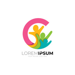 Letter C logo with people care design template, charity icon