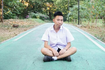 Fototapeta premium close up cute man in nature garden 