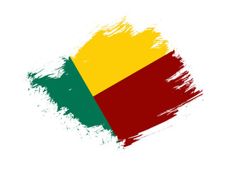 Benin flag with abstract paint brush texture effect on white background
