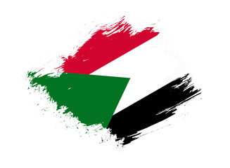 Sudan flag with abstract paint brush texture effect on white background