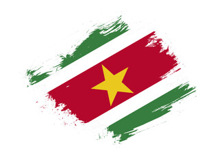 Suriname flag with abstract paint brush texture effect on white background