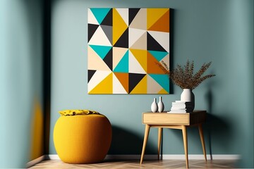 Wandbild mit abstrakten Design im modernen Wohnzimmer, ai generativ