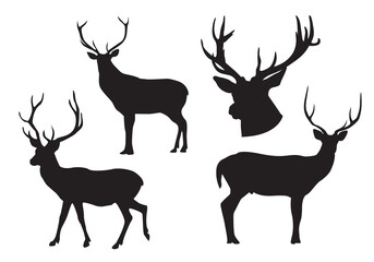 Deer silhouette collection. Great antler or deer with horns vector isolated on white.