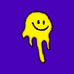 Distorted smile emoticon cartoon, illustration for t-shirt, sticker, or apparel merchandise. With modern pop style.