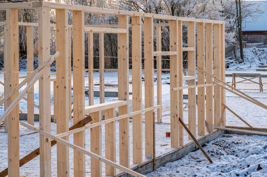 Rohbau eines Holzrahmenhauses im Detail