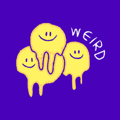 Distorted emoji face cartoon, illustration for t-shirt, sticker, or apparel merchandise. With modern pop and graffiti style.