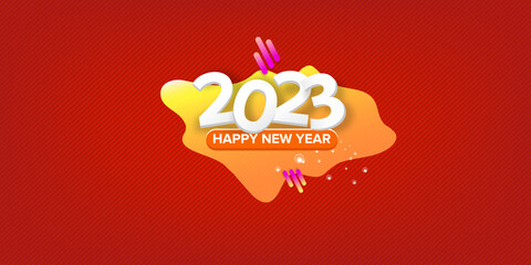 2023 Happy new year creative design horizontal background, greeting card and banner with text. Vector 2023 new year numbers isolated on red horizontal background.