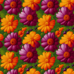 Fototapeta na wymiar Seamless flowers pattern. Endless colorful floral background. Digital painting.