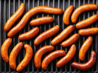 smoked sausages on a grill, food, sausage, meat, pork, sausages, barbecue, beef, grill, grilled, cooking