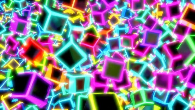 A 3D illustration of brightly colored cubes falling from above and scattering. High frame rate with 60fps (hfr) and in 4k.