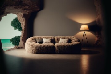 neutral cave lounge, generative ai