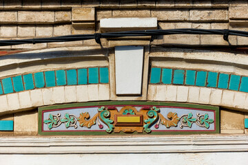 detail of the facade of a seaside villa in the town of Malo les Bains, District of Dunkirk, France - obrazy, fototapety, plakaty