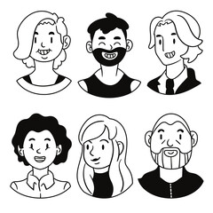 boy, avatar, vector, cartoon, people, woman, face, hair, set, illustration, icon, men, head, character, child, drawing, person, family, art, design, children, collection, silhouette, group, symbol