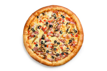 Fresh pizza on a white background. View from above
