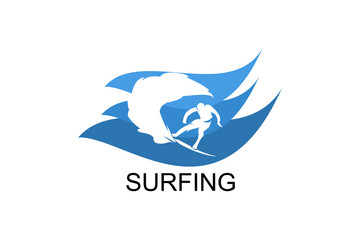 surfing sport vector line icon. a surfer is surfing in the sea. sport pictogram, vector illustration.