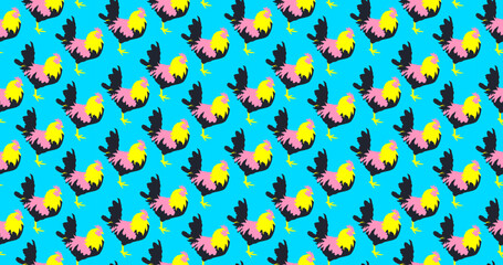 Fashion minimal illustration trippy seamless pattern rooster retro style 