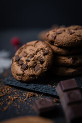 chocolate chip cookies on stone plate