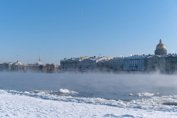 View to Saint Isaac's Cathedral from Leytenant Shmidt embankment in winter