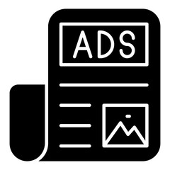 A glyph design icon of content ads