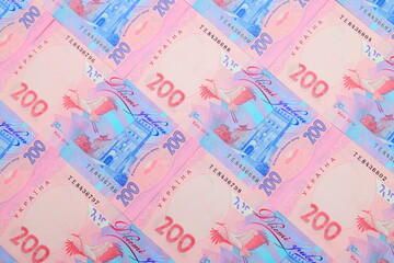 Ukrainian hryvnia, 200 hryvnias. Money background, Ukraine money