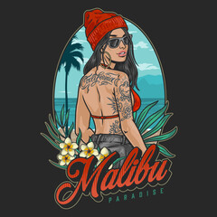Beach girl Malibu poster colorful