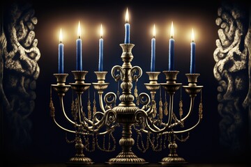 image of jewish holiday Hanukkah background with menorah (traditional candelabra) and candles