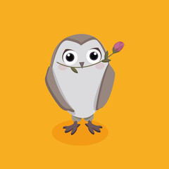 Cute little owl. Owl with rose