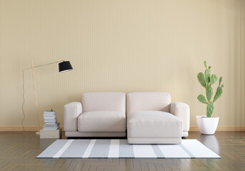 Fototapeta na wymiar Brown sofa in living room with free space for mock up, 3D rendering