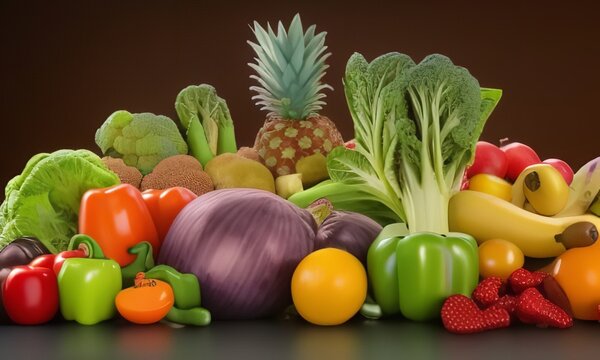 Delicious fruits and vegetables set. Fruits with Vegetables on a set.