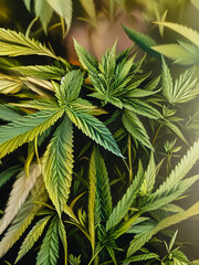Naklejka na ściany i meble Green Cannabis Plants with Mature Marijuana Buds Ready to Harvest 