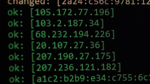 Network analysis. Ip addresses analyzed and scanned by an expert developer of networks and network protocols. Internet data and digital information organization.