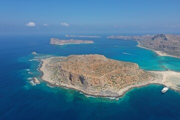 Aerial overhead drone shot of penisula in summer