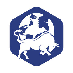 Globe bull vector logo icon design. Word and Bull logo design icon vector.