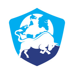 Globe bull vector logo icon design. Word and Bull logo design icon vector.